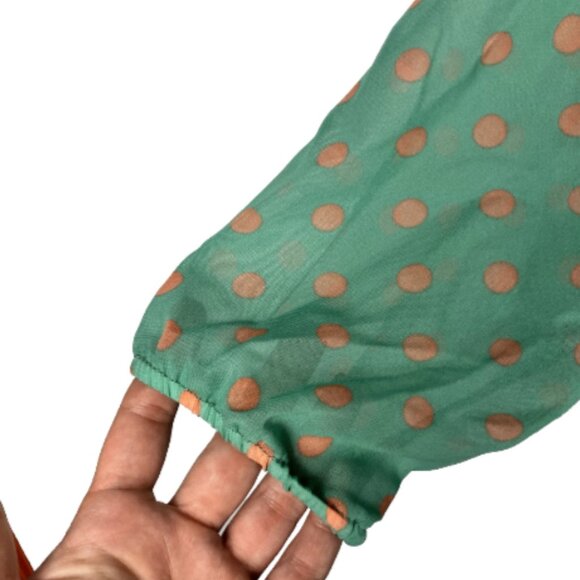 Moon Collection Large Sheer Polka Dot Multi Color 3/4 Sleeve Blouse w/pockets - Picture 9 of 16